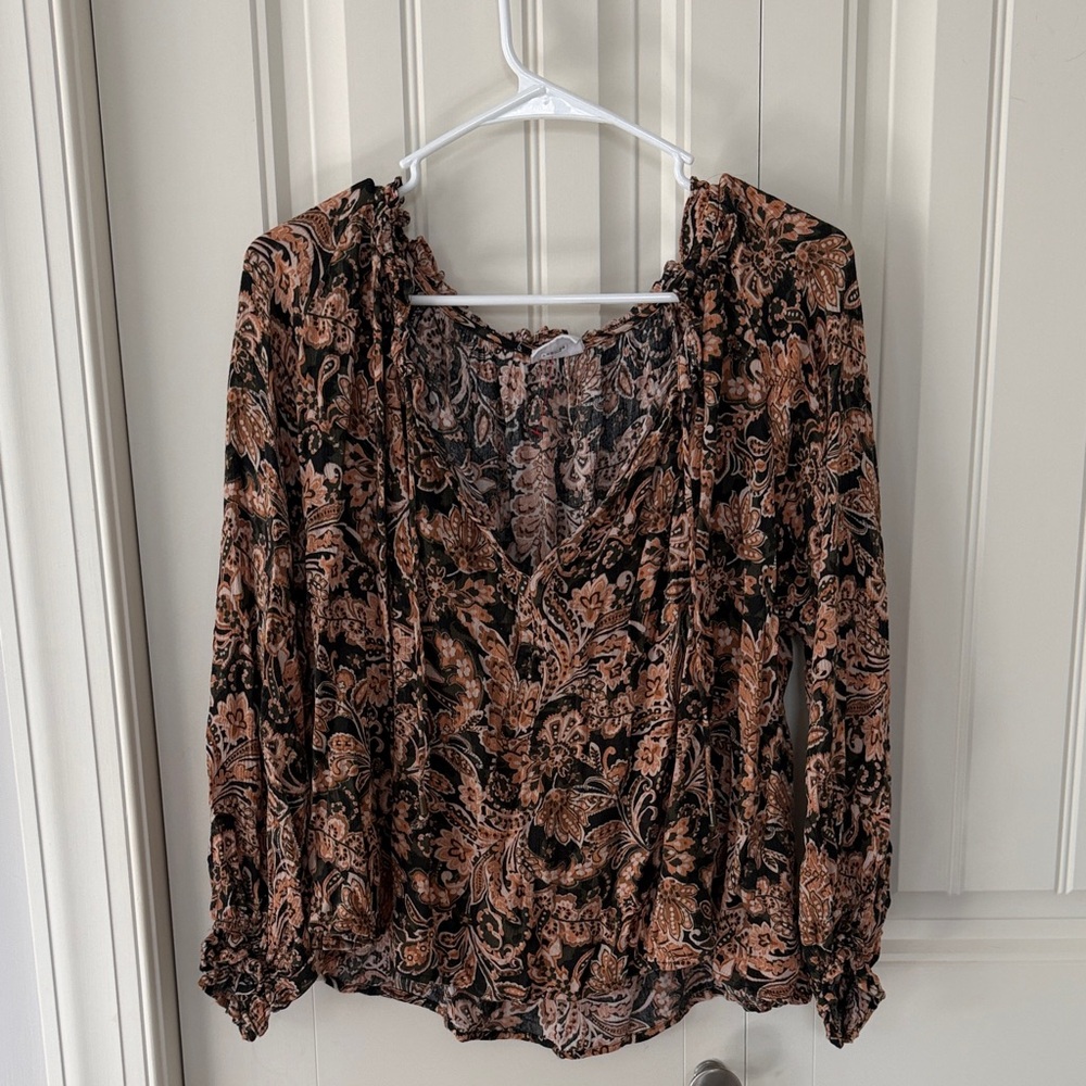 Elegant Paisley Women's Blouse in Black and Brown
